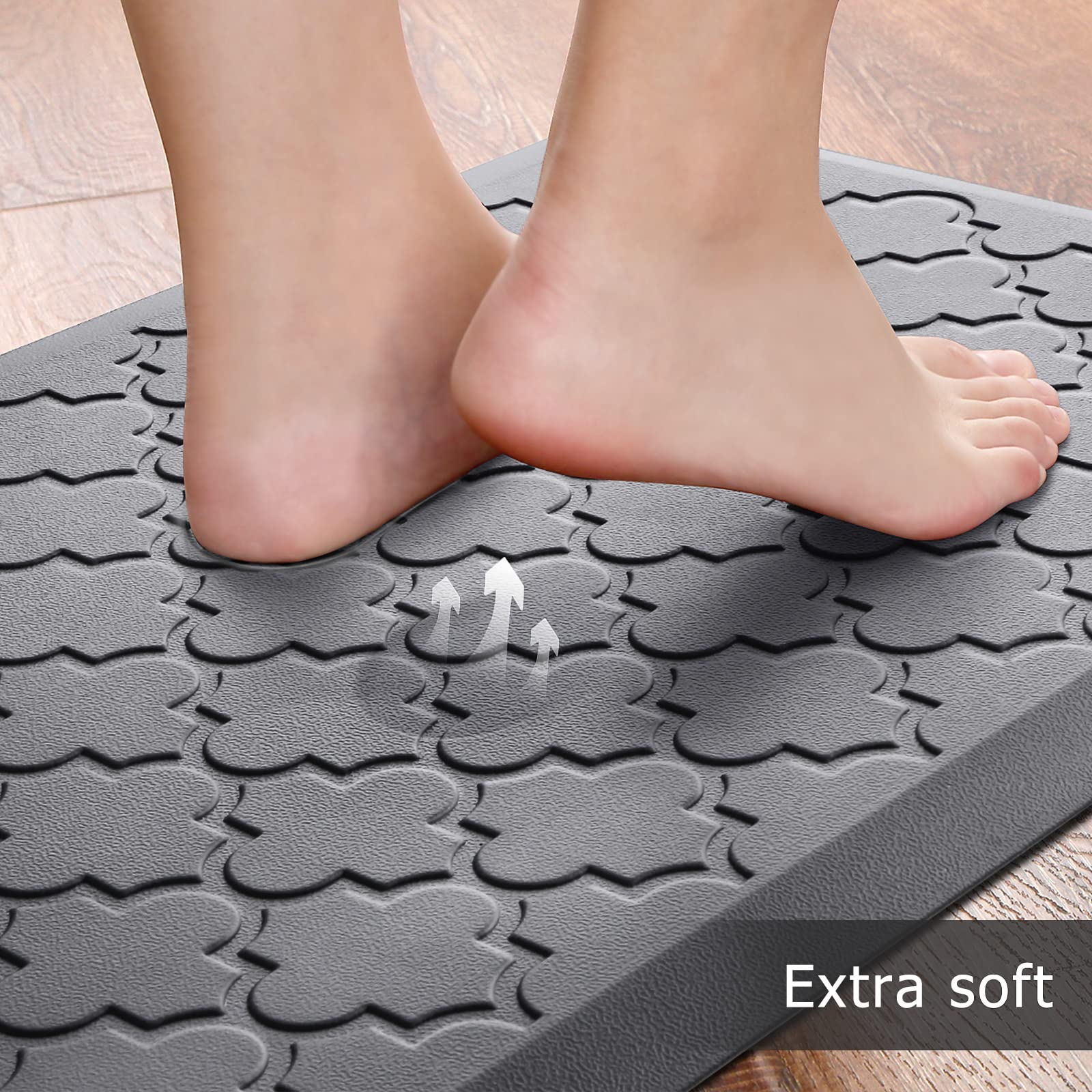 Mat [2 PCS] Cushioned Anti-Fatigue Floor Mat Water Resistant Non-Skid Kitchen Mats and Rugs Ergonomic Comfort Foam Kitchen Rugs Standing Mat for Floor Office Sink (Grey,20"x30"+20"x47")