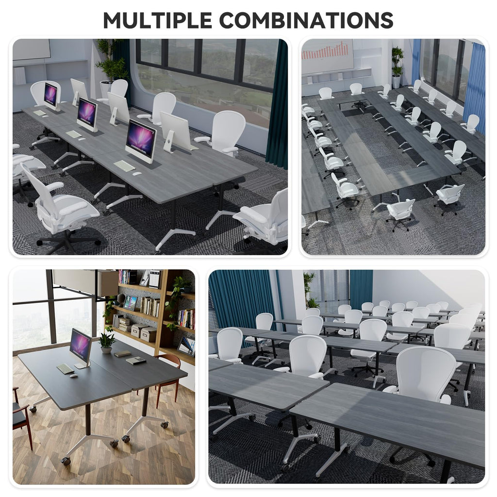 Conference Table,Folding Conference Room Tables with Wheels, 6ft Modular Training Tables for Office/Classroom/Meeting, Lockable 360° Silent Wheels＆Space Saving Stackable, Gray Finish, 2 Pack