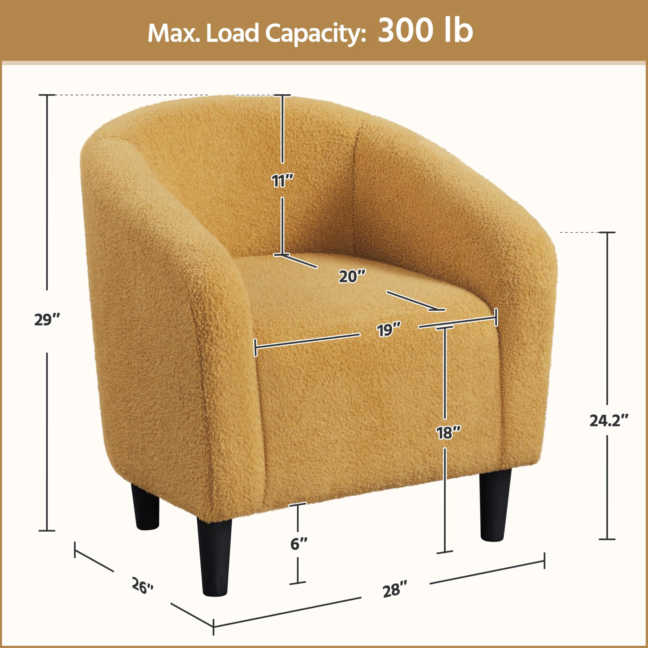 Accent Barrel Chair, Boucle Fabric Club Chair, Furry Sherpa Elegant and Cozy, Soft Padded Armchair for Living Room Bedroom Reception Room Office, Mustard Yellow