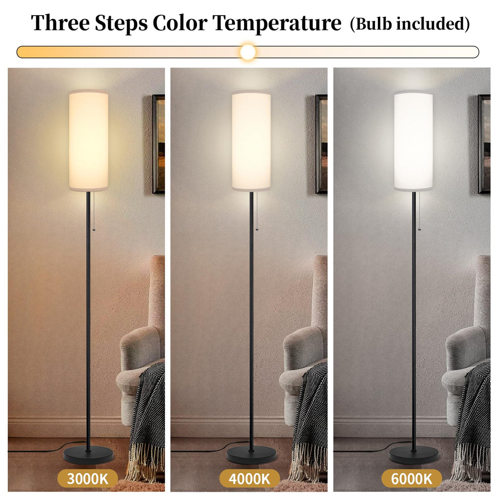 Floor Lamp for Living Room, Modern Standing Lamps with Lampshade, Minimalist Tall Lamp with Chain Switch for Living Room, Bedroom, Kids Room, Office,Standing Lamp LED Bulb Included (White Shade)
