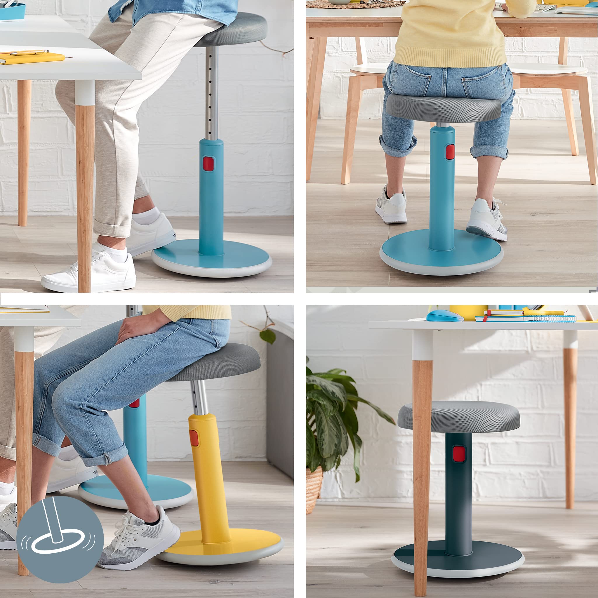 Sit Stand Stool, Ergonomic Height Adjustable 46cm to 79cm Wobble Stool, Round Swivel Office Desk Chair/Stool, Ergo Cosy Range, Velvet Grey