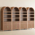 Book Shelf 70" Tall Bookcase with Drawer, 7-Tier Arched Cabinet with Storage and Fluted Door, Mid-Century Modern Modular Arch Bookshelf for Office Living Room Bedroom Library (Walnut, 4)