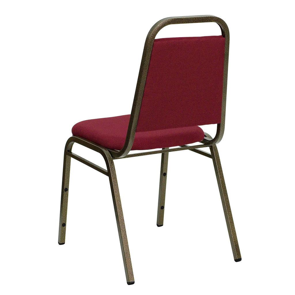 Trapezoidal Back Fabric Upholstered Stackable Banquet Chair, Multipurpose Stacking Chair with Padded Seat and Back, Burgundy/Gold
