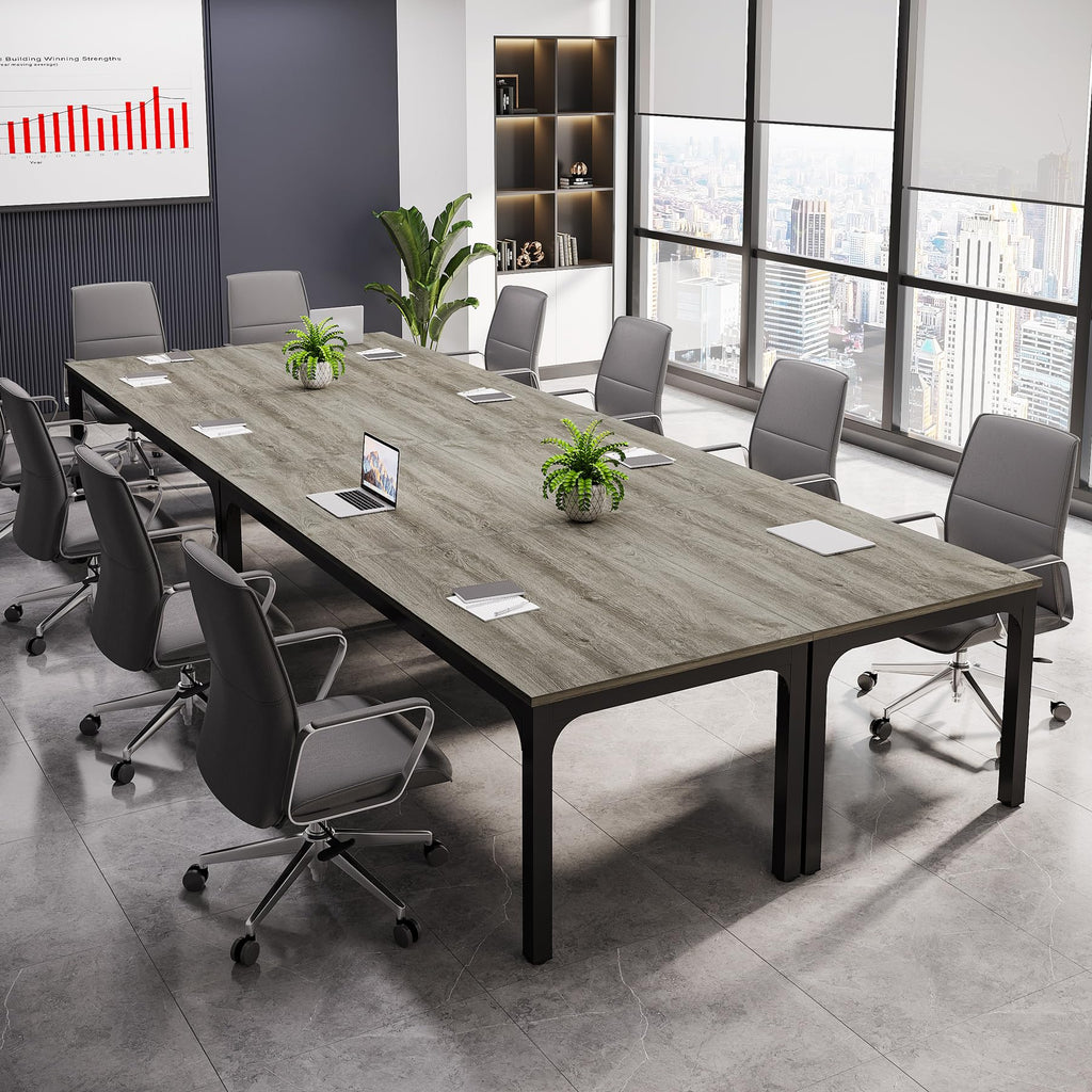 6.5 FT Conference Room Table, 78.74" W x 27.56" D Large Office Conference Table, Modern Seminar Meeting Table Desk for Boardroom, Meeting Room (2, Gray and Black)