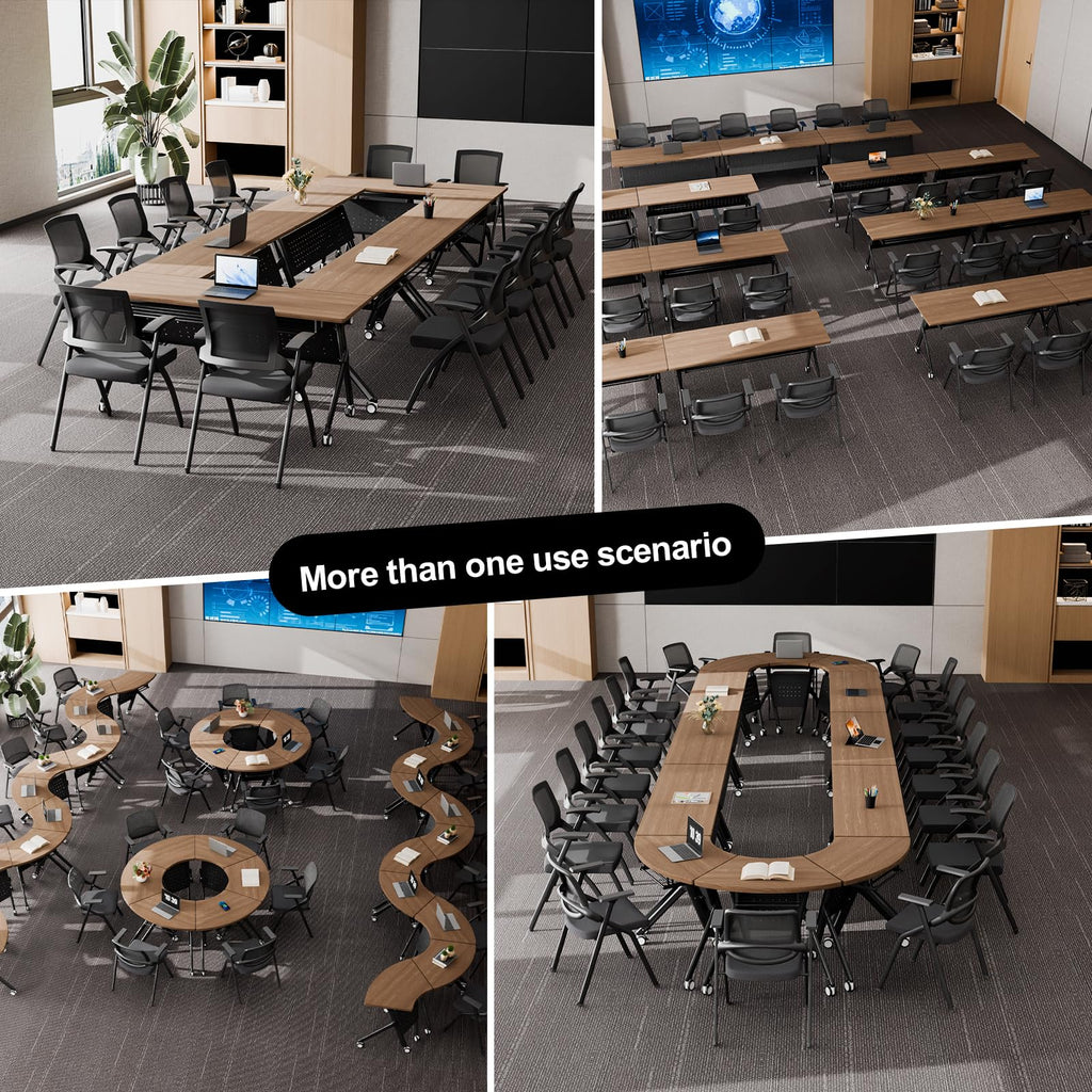 Conference Room Tables White,Folding Rectangular Flip Top Conference Table with Wheels for Large Meeting Seminar Home Office Classr (8, Walnut Black, 61in)
