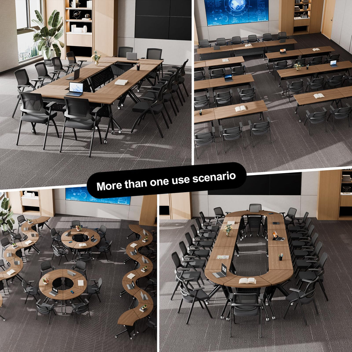 Conference Room Tables White,Folding Rectangular Flip Top Conference Table with Wheels for Large Meeting Seminar Home Office Classr (2, Walnut Black, 61in)