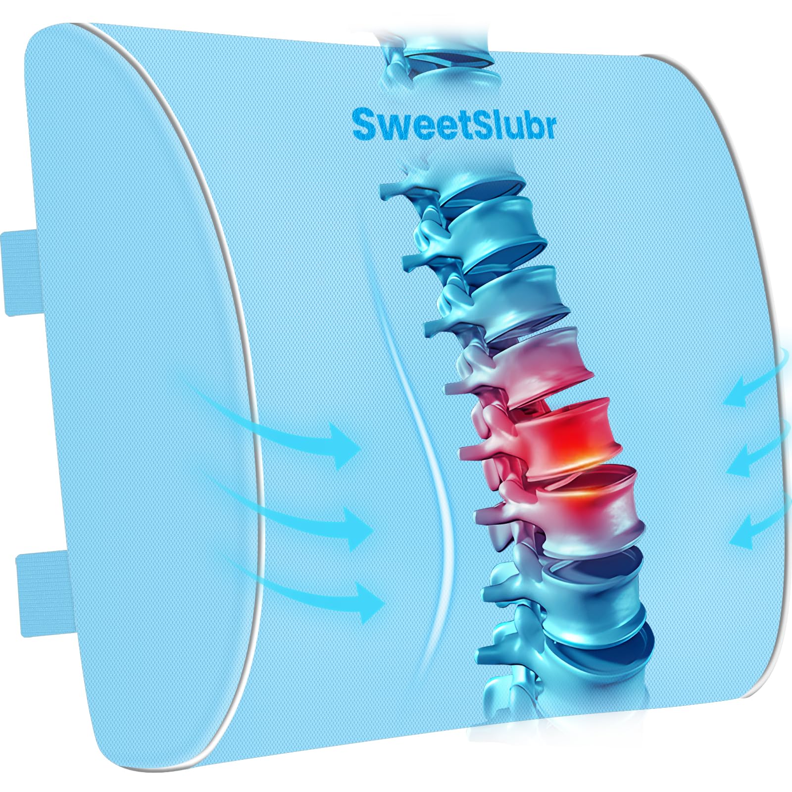 Lumbar Support Pillow for Office Chair, Car & Gaming Chair, Ergonomic Memory Foam Cushion for Back Comfort,Zoned Back Support, Double Adjustable Straps(Light Blue,Large)