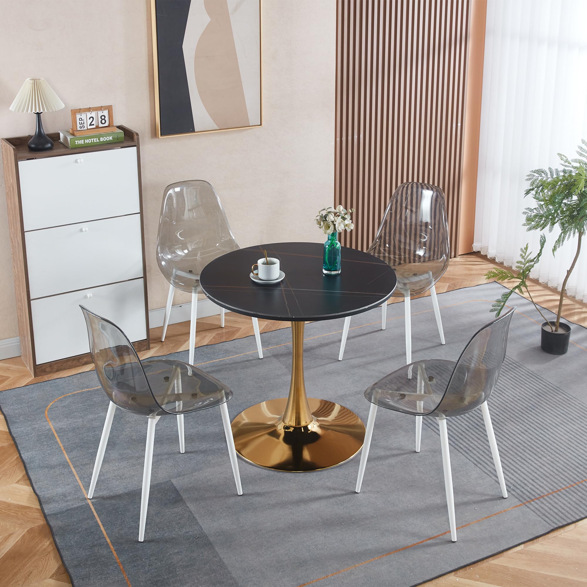 31.5" Round Tulip Dining Table, Mid-Century Tulip Table Kitchen Tulip Dining Table 2 People with Faux Marble Table Top & Metal Base for Office Living Room