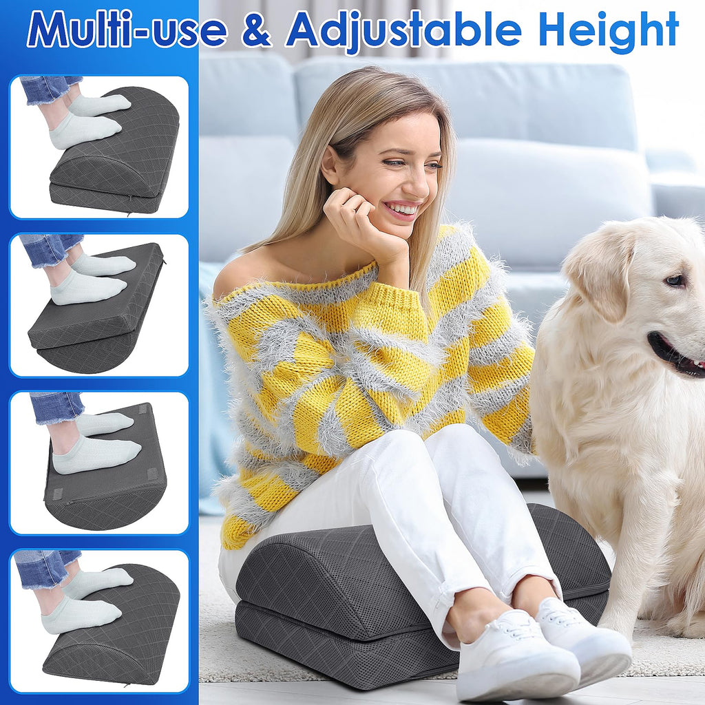 Foot Rest for Under Desk at Work Adjustable Foam for Office and Home, Office Desk Accessories，Comfortable Footrest with 2 Adjustable Heights，Back & Hip Pain Relief (Gray-16.9 in)