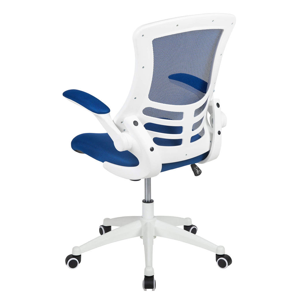 Office Chair, Ergonomic, Mid-Back, White Frame, Blue Mesh with Swivel