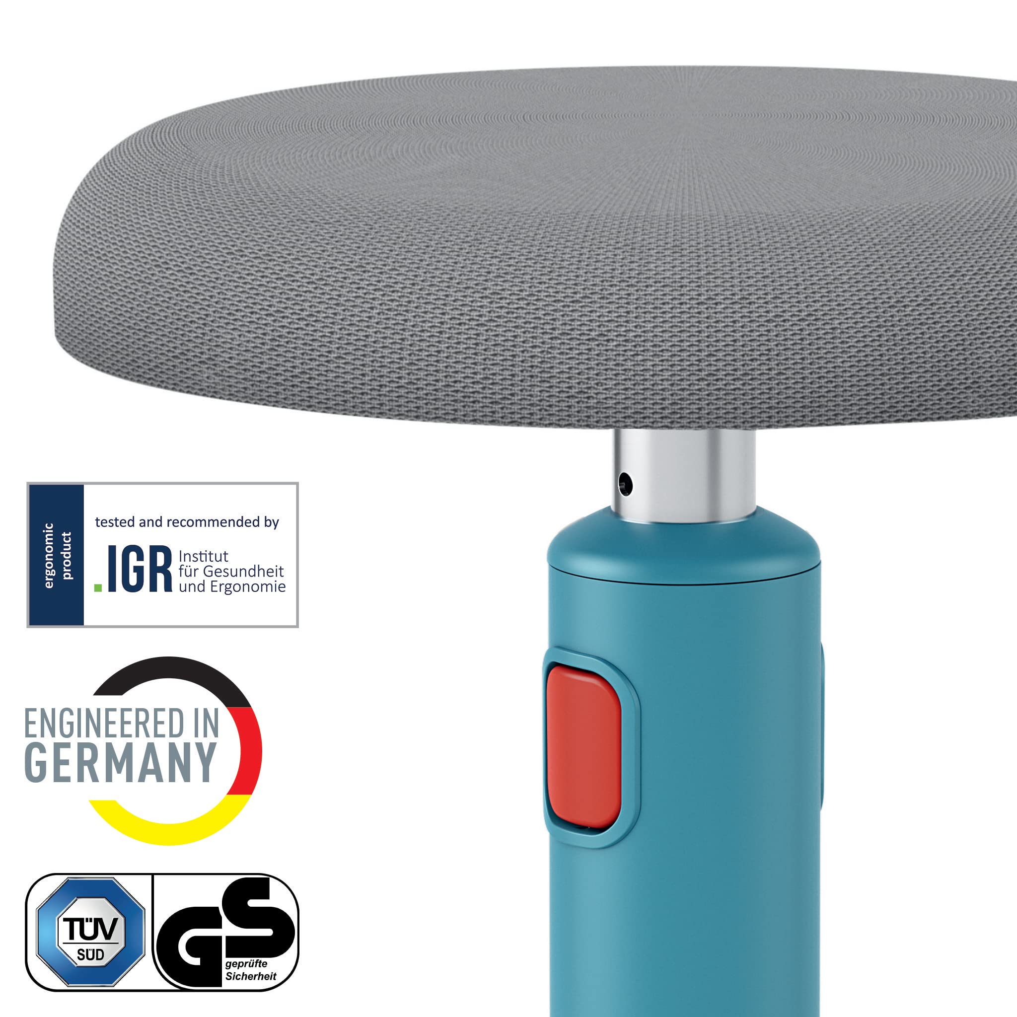 Sit Stand Stool, Ergonomic Height Adjustable 46cm to 79cm Wobble Stool, Round Swivel Office Desk Chair/Stool, Ergo Cosy Range, Calm Blue