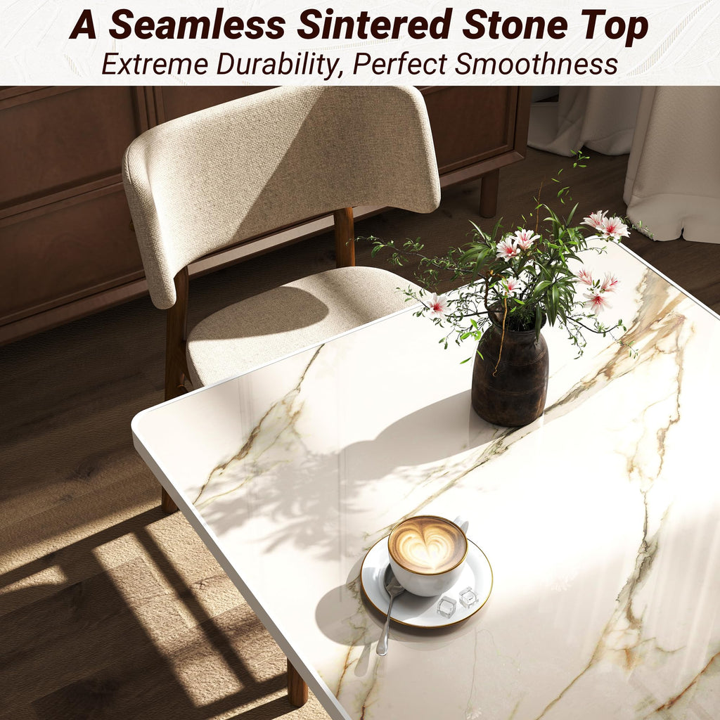 hausway 31.5" Tulip Table,Square Kitchen Dining Table for 2-4 with Thick Sintered Stone Top,Titanium Golden Pedestal Base,Heat-Resistant,Bistro Table for Dining Room,Café,Small Space（Amber Rift）