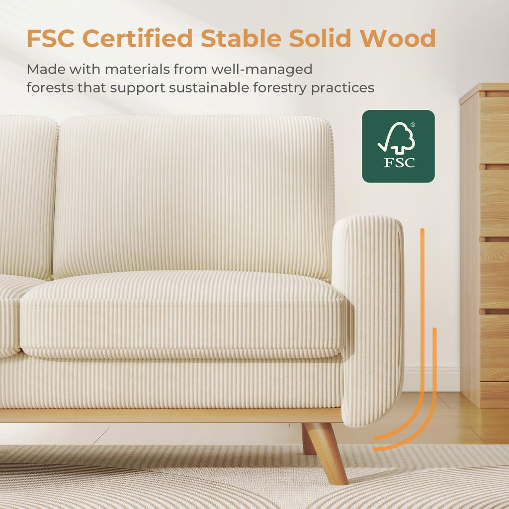 68" Loveseat Sofa Beige, Comfy Corduroy Couch with Spring Cushion, Modern Sofa with Deep Seat, for Bedroom & Living Room