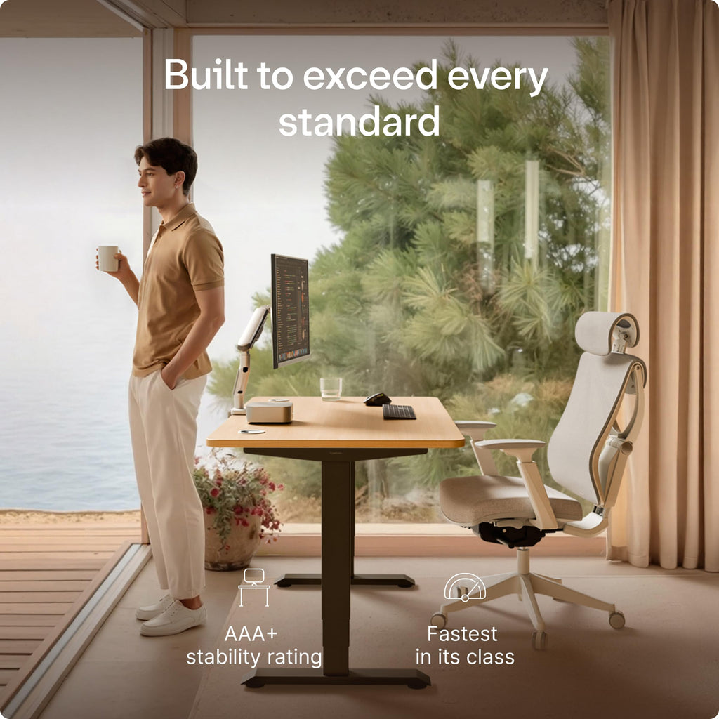 Standing Desk 48x24 — Made in Europe, Ergonomic Sit Stand Home Office Desk, Electric Height Adjustable, Dual Motor, USB & USB-C Charging, Wobble-Free, Touchscreen, 3 Memory Presets
