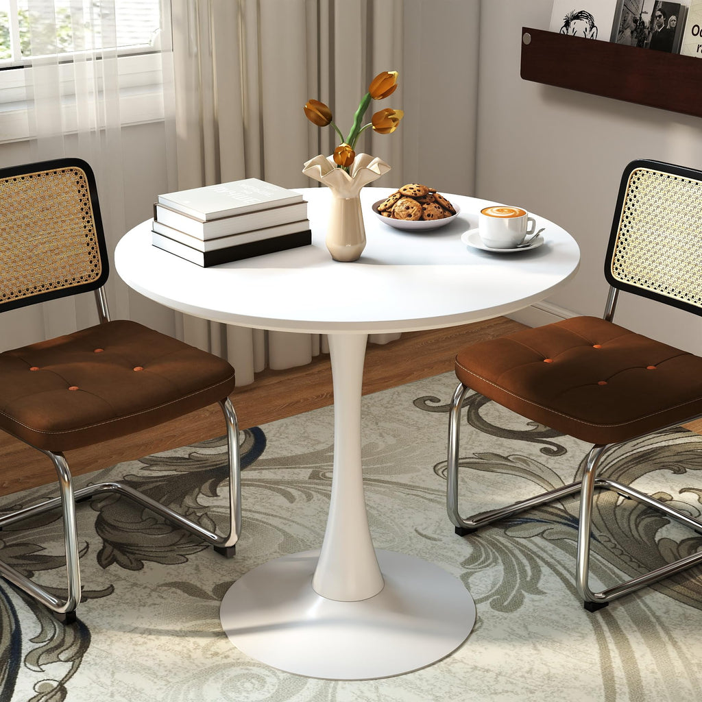 TUOMUR White Round Dining Table, 31.5" Circle Tulip Table Kitchen Round Dining Table for 2-4 People with Thickened Top and Metal Pedestal, Mid Century Leisure Table for Home, Dining Room, Cafe