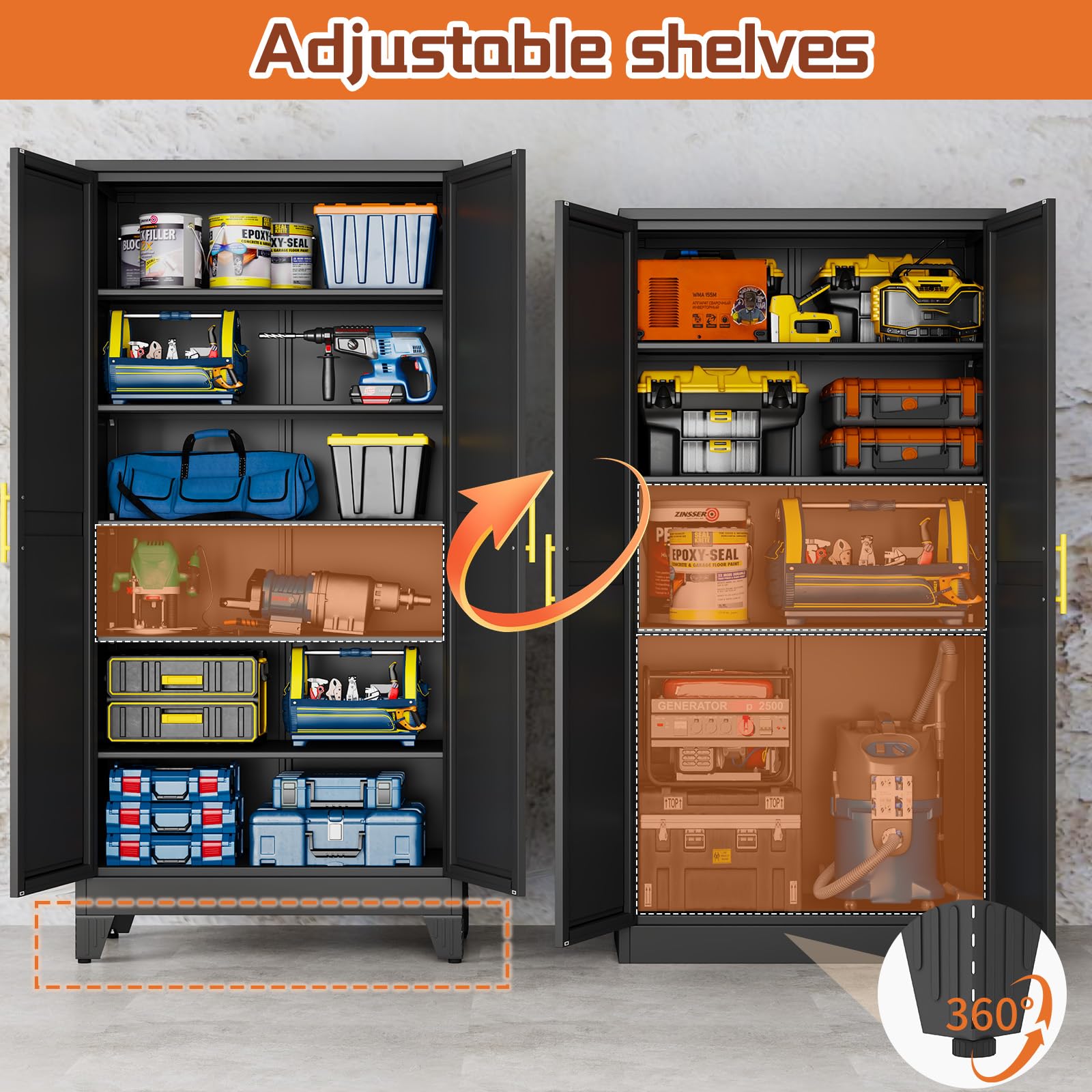 Black Metal Storage Cabinet,75" Steel Cabinets for Home Office