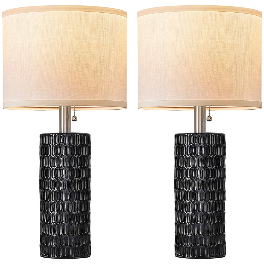 20” Modern Table Lamps Set of 2, Lamps for Bedroom, Black