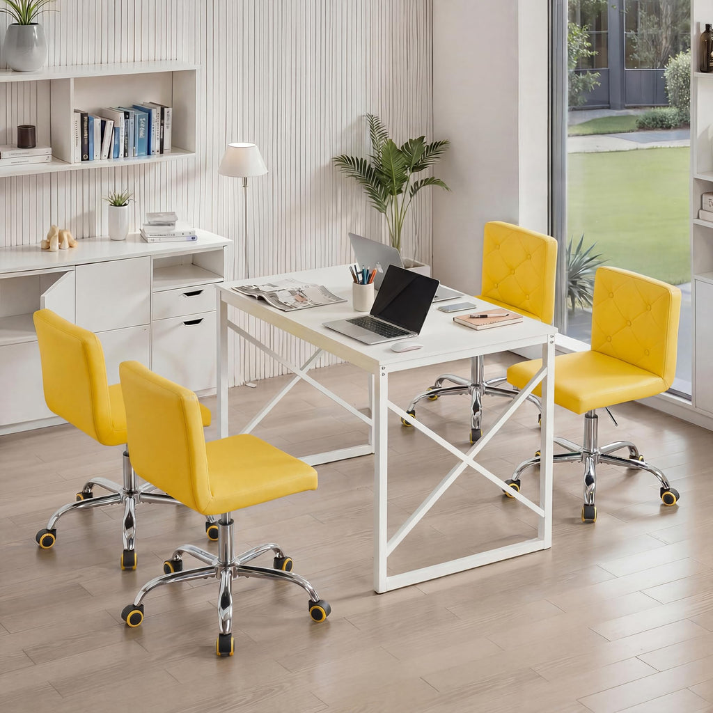 PU Leather Mid-Back Armless Vanity Chair Adjustable Height 360° Rolling Swivel for Office Work