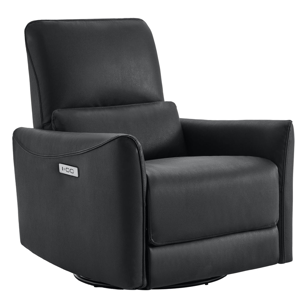 Power Recliner Chair Swivel Glider, FSC Certified Upholstered Faux Leather Living Room Nursery Reclining Sofa Chair with Lumbar Support, Black