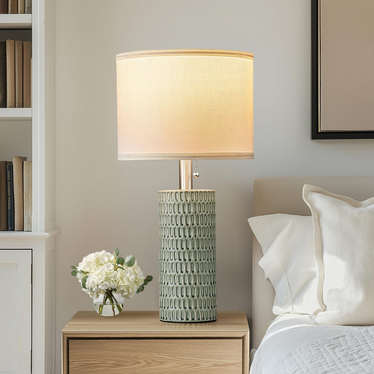 Modern Table Lamps Set of 2, Bedside Lamps for Nightstands, Green