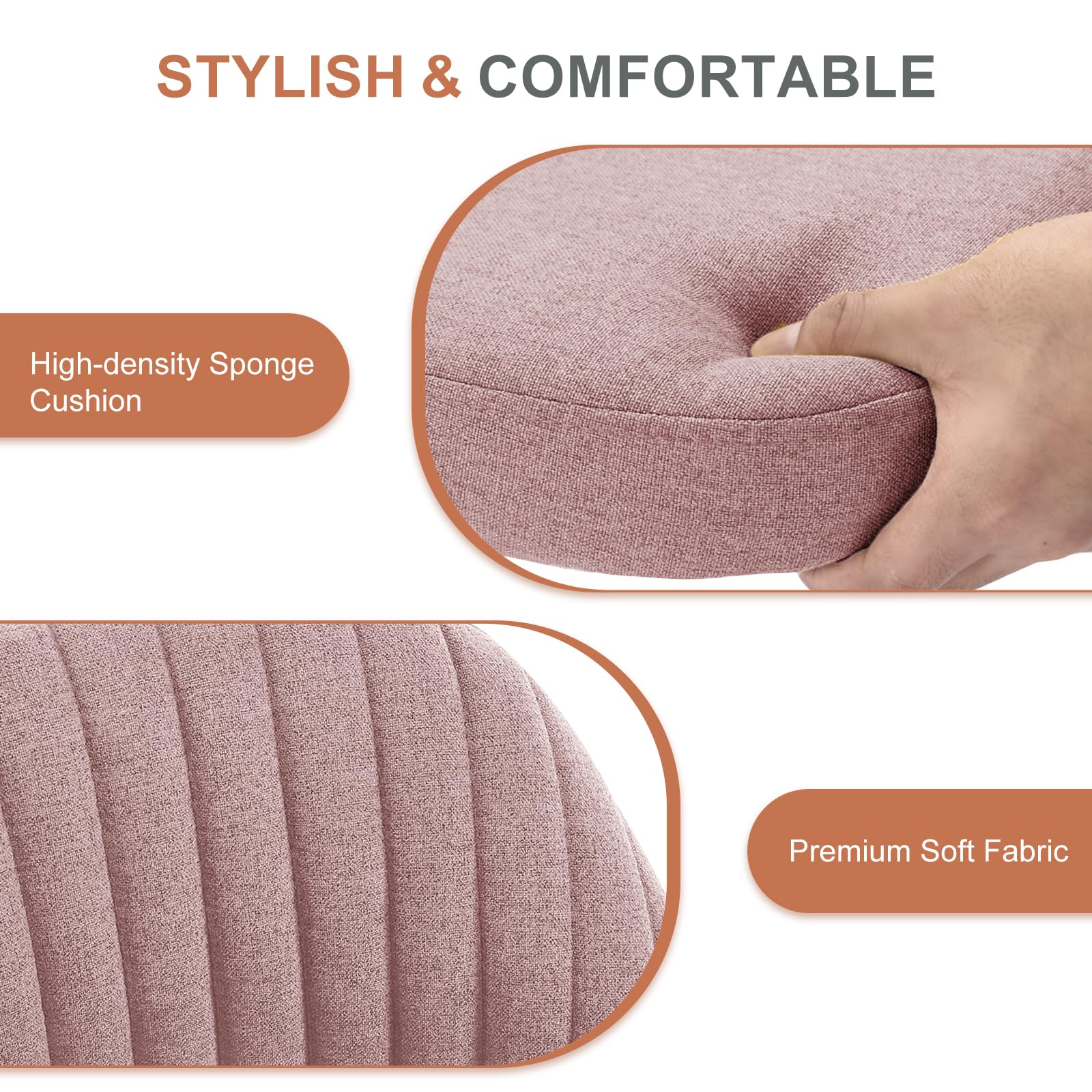 Office Desk Chair, Modern Cute Rolling Vanity Swivel Task Seating with Wheels, Comfortable Back Seat Armless for Home, Bedrooms, Study, Student, Adults, Make-Up, Dressing Room Dusty Rose