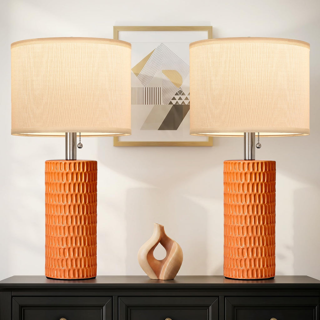 20” Modern Table Lamps Set of 2, Lamps for Bedroom, Orange