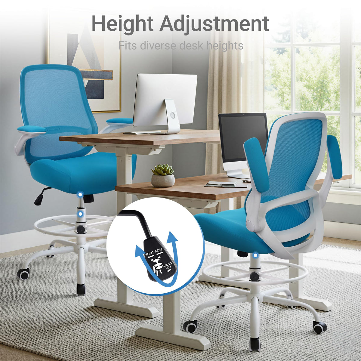 Drafting Chair Tall Office Chair with Flip-Up Armrests Ergonomic Computer Chair