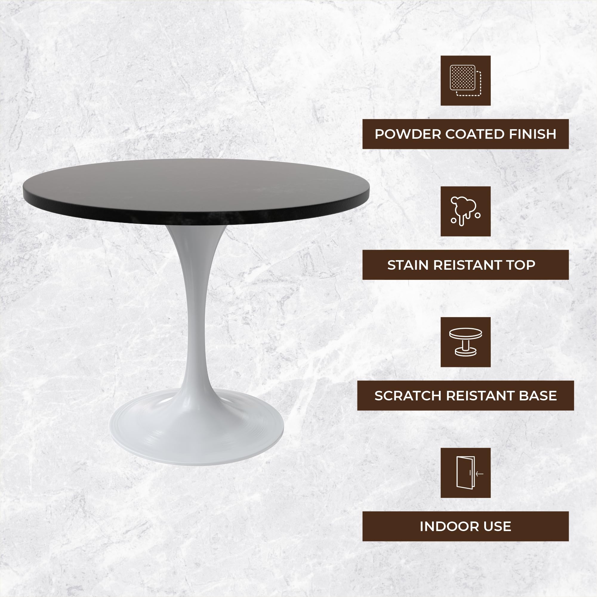 Verve Mid-Century Modern 36 Inch Round Dining Table, MDF Wood Tabletop with White Steel Pedestal Base, Contemporary Kitchen & Dining Room Table, for Small Spaces (Black)