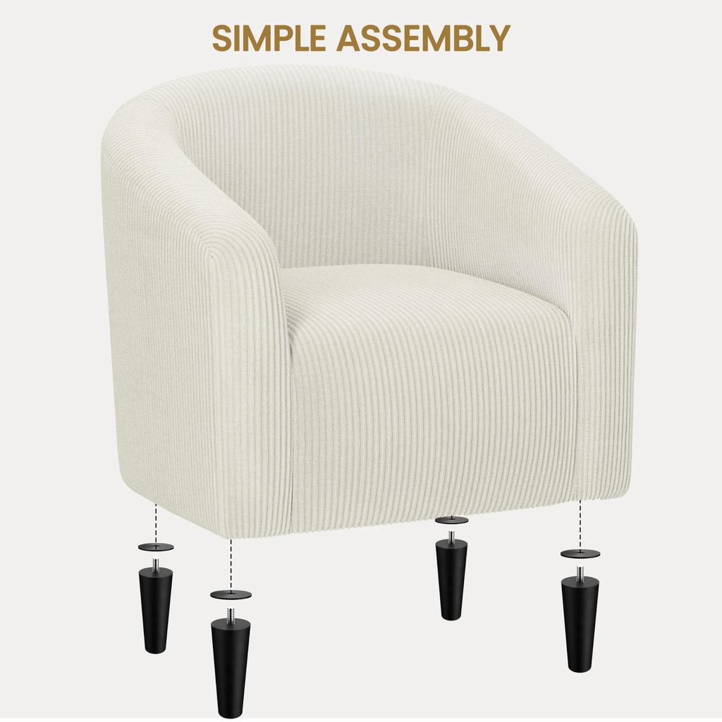 Accent Barrel Chair, Corduroy Fabric Club Chair, Furry Sherpa Elegant Armchair with Cozy Soft Padded, Suitable for Living Room Bedroom Reception Room Office, Beige