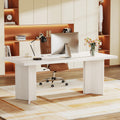 5.5FT Conference Table, 63-inch Rectangle Meeting Seminar Table, Large Walnut Business Tables for 4-6 People, Heavy Duty Pedestal (White)
