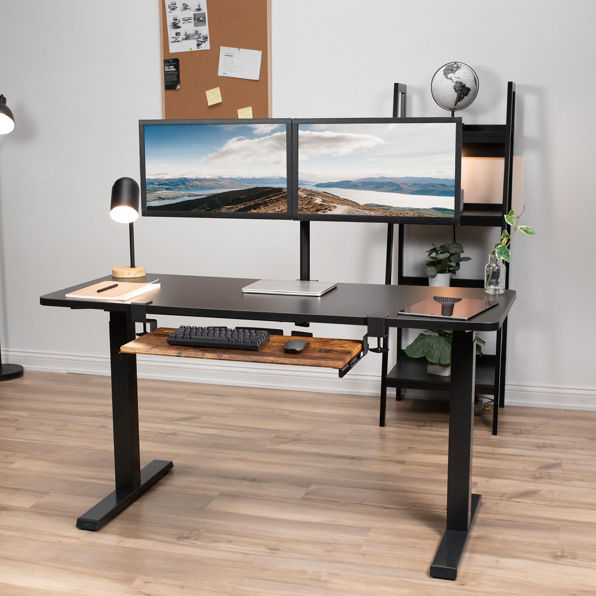 Large Clamp-on Computer Keyboard and Mouse Under Desk Slider Tray, 27 x 11 inch Pull Out Platform Drawer, Rustic Vintage Brown