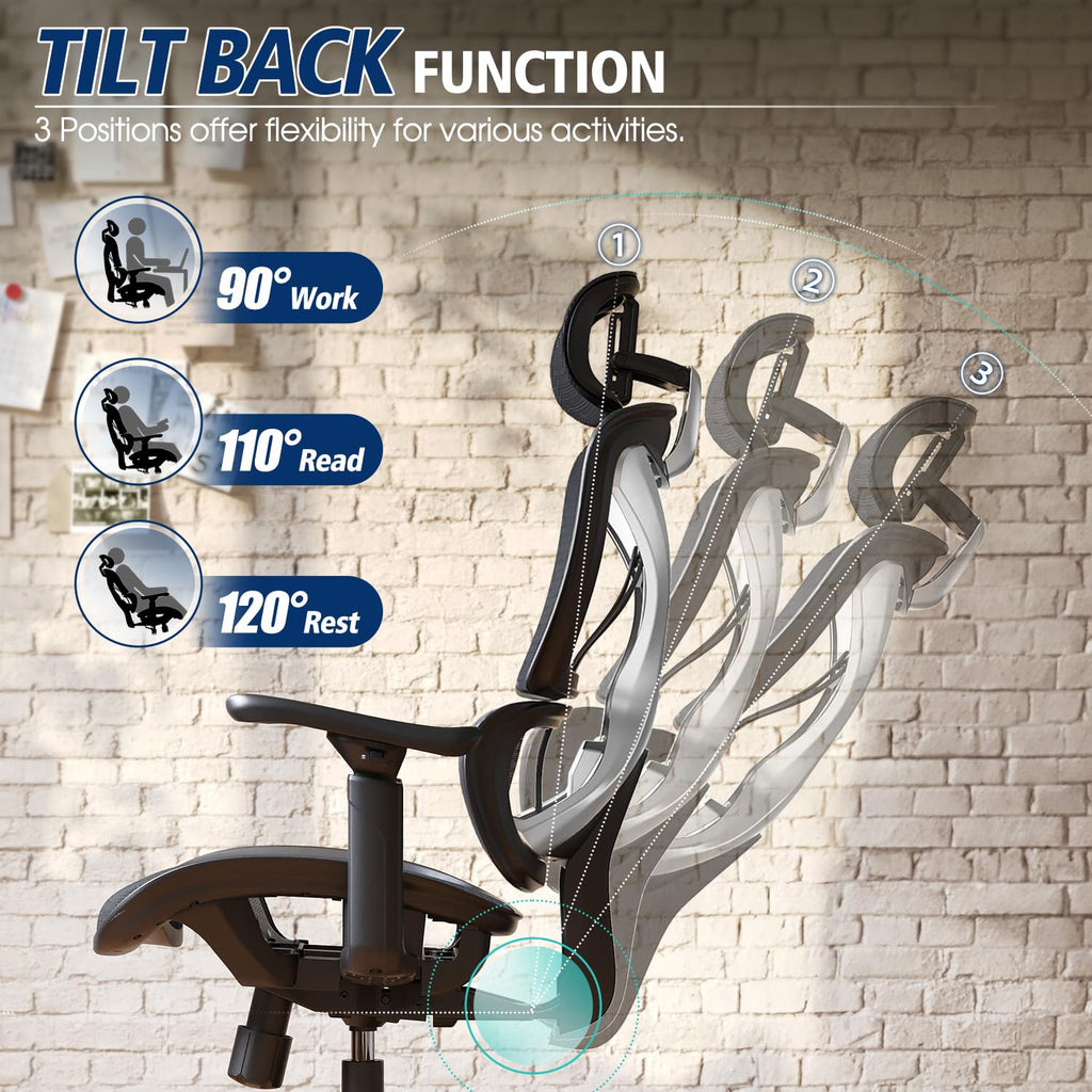 Ergonomic Office Chair, Big and Tall Mesh Chair with Lumbar Support, 3D armrest - 215° Rotation, Adjustable Headrest & Soft Seat, Durable Computer Chair 350LBS for Work Gaming