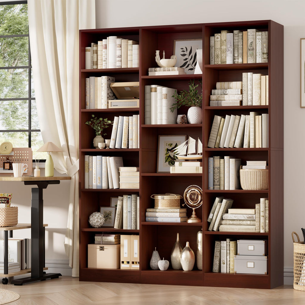 Triple Wide Bookshelf, Large Bookshelf with 17 Display Shelves