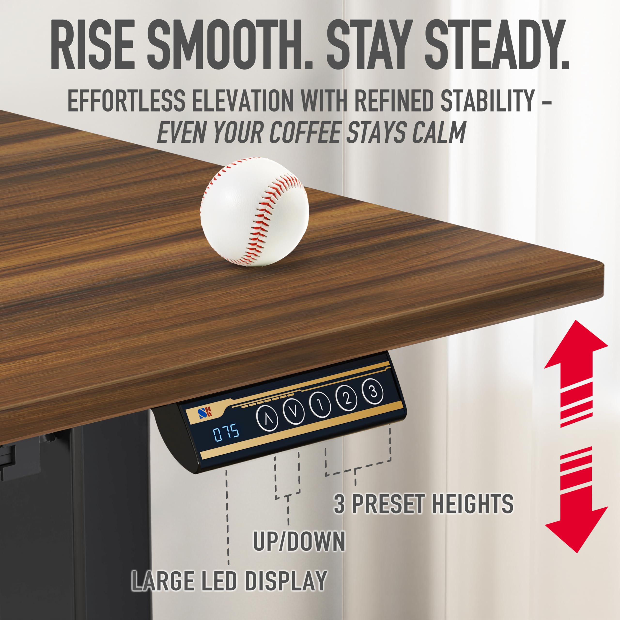 55 x 28 Inches Electric Height Adjustable Standing Desk with Drawer and Memory Preset, Walnut