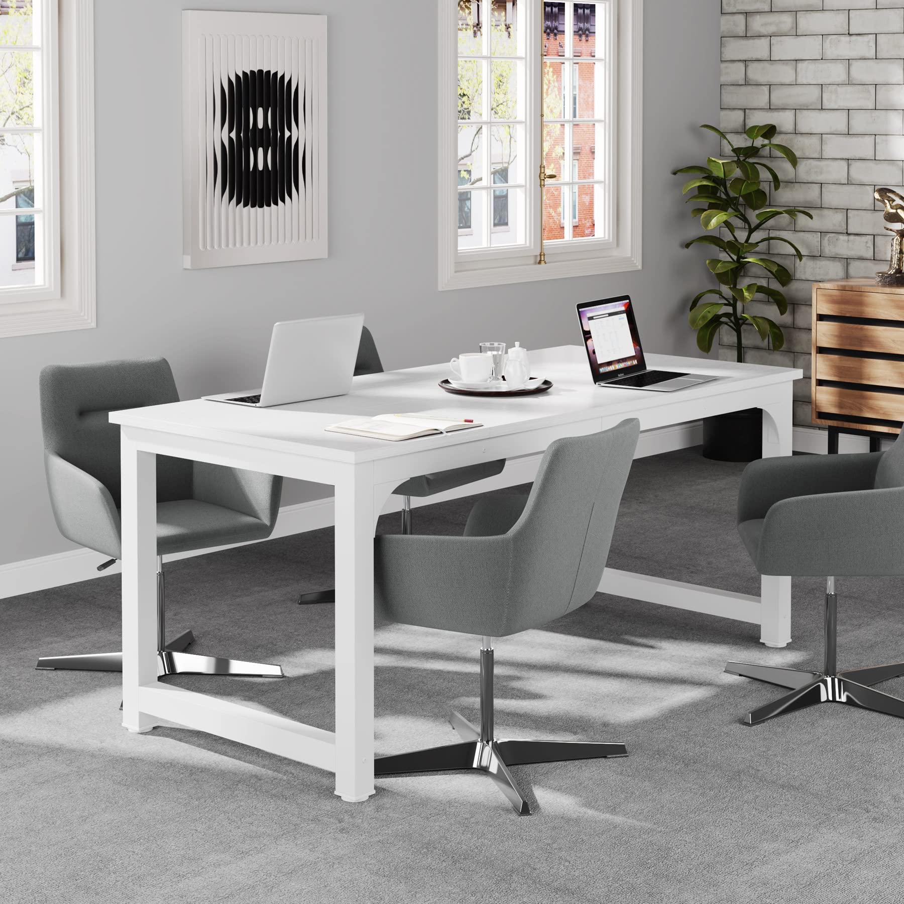 63”Executive Desk, Large Office Computer Desk with Thicken Frame, Modern Simple Workstation Business Furniture for Home Office, White