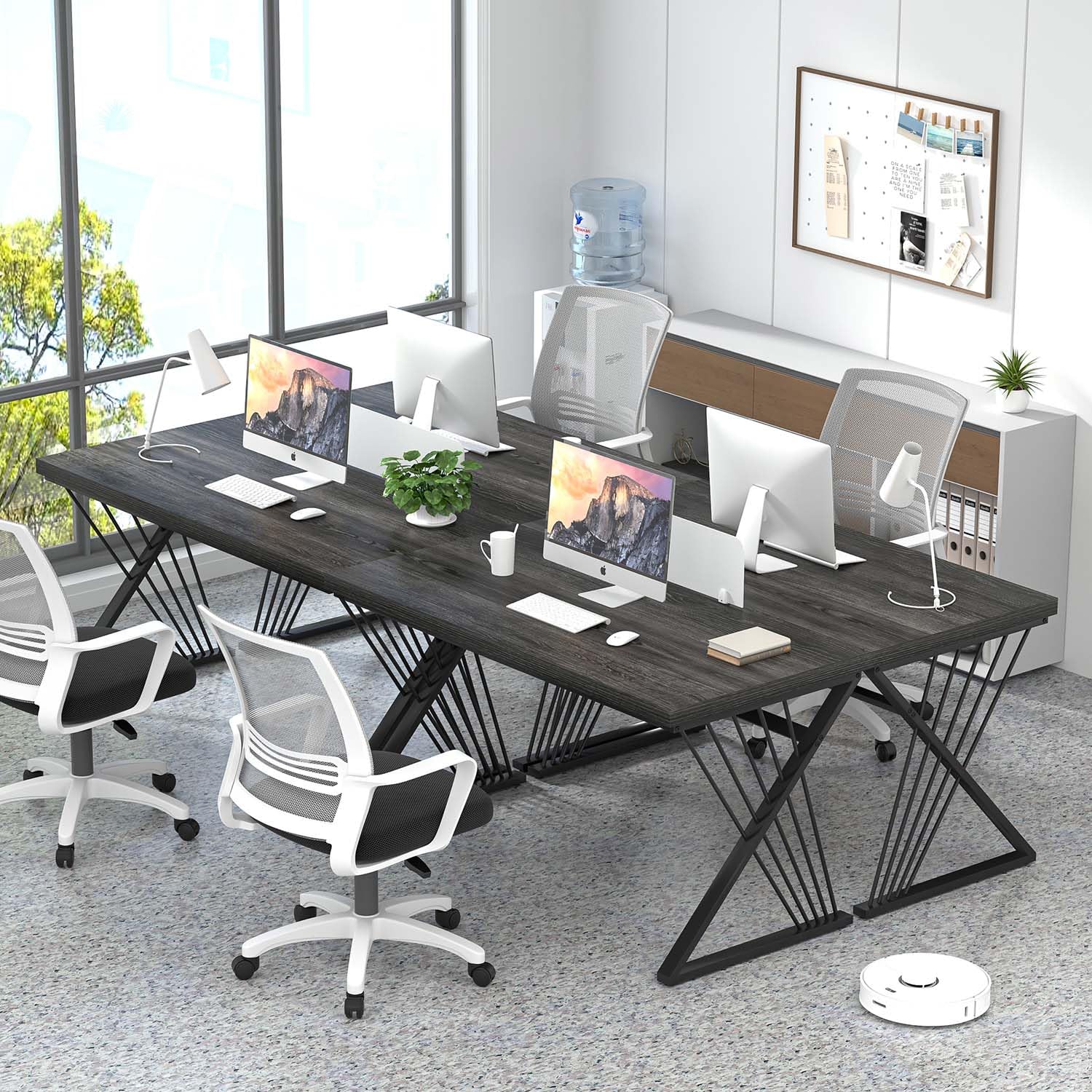 Modern Home Office Desks, Rustic Wood and Metal Computer Desk, Industrial Writing Study Gaming Table for Living Room Bedroom, Dark Gray, 47 Inch