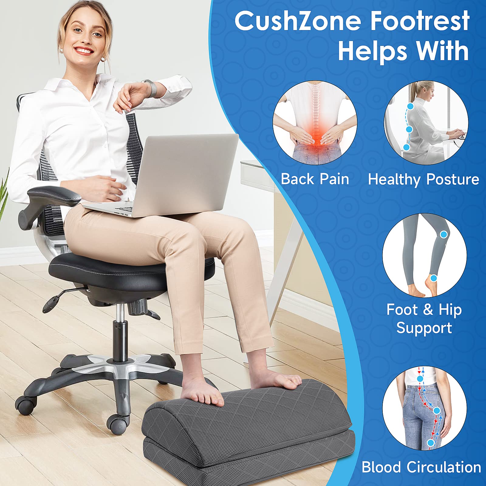 Foot Rest,Desk & Gaming Accessories,Foot Rest for Under Desk at Work,Comfortable Footrest with 2 Adjustable Heights & Removable Cover, Office Desk Accessories（Gray）