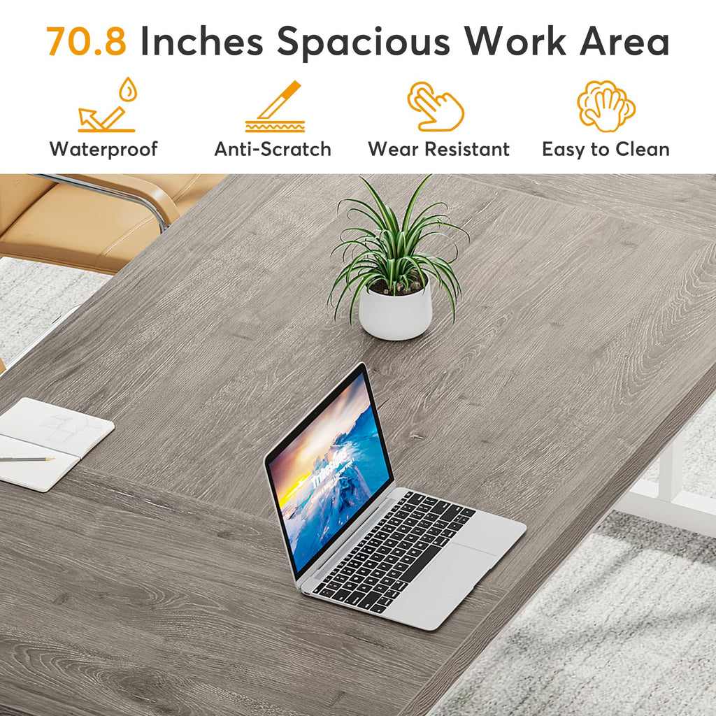 70.8-Inch Executive Desk, Large Computer Office Desk Workstation, Modern Simple Style Laptop Desk Study Writing Table Business Furniture for Home Office (Grey/White, 70.8 Inch)