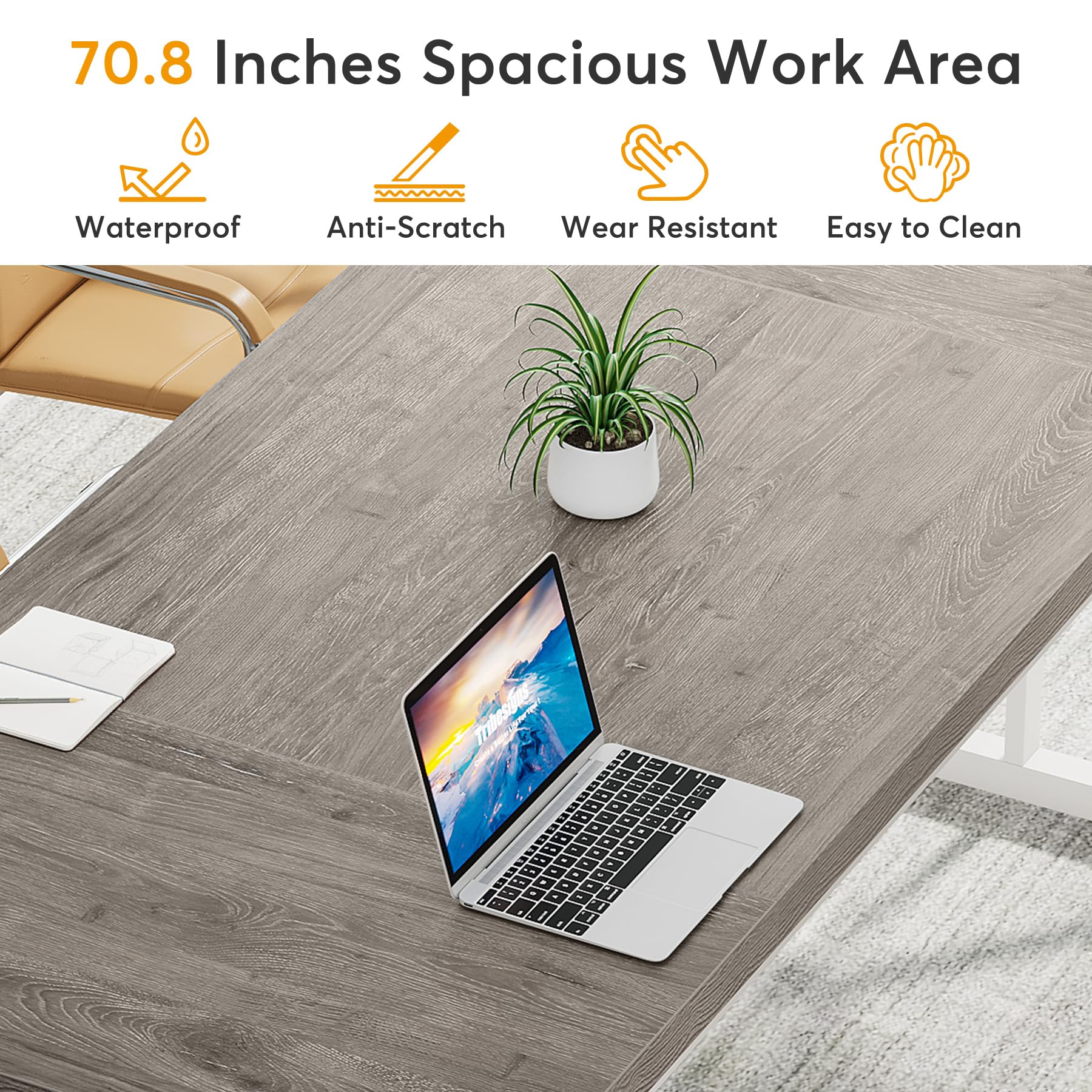 70.8-Inch Executive Desk, Large Computer Office Desk Workstation, Modern Simple Style Laptop Desk Study Writing Table Business Furniture for Home Office (Grey/White, 70.8 Inch)