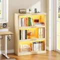 3-Tier LED Bookshelf with Motion Sensor Lights - USB Charging Module - Adjustable Modular Display Shelf 31.5 W x 43.3 H for Bedroom Living Room Home Office Apartment - Natural Wood