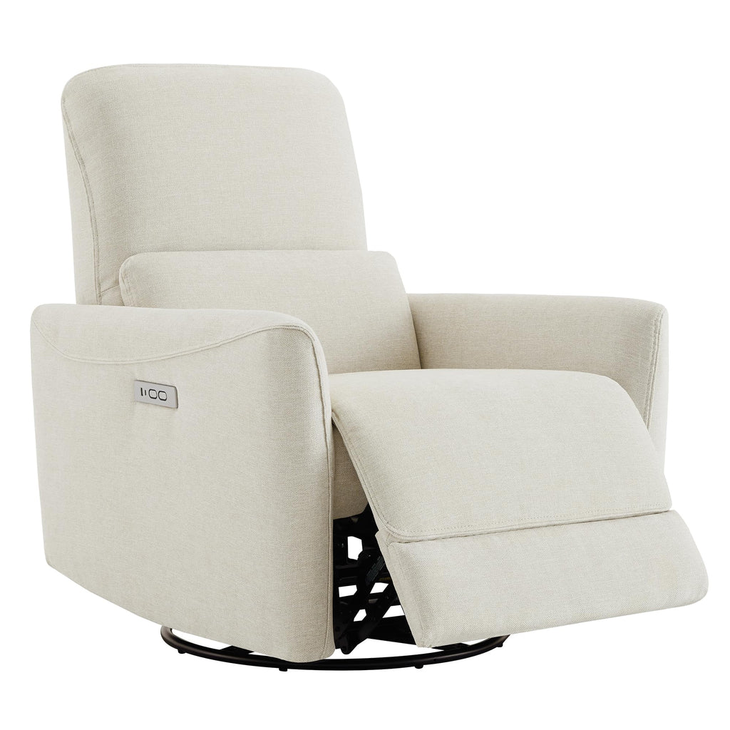 Power Recliner Chair Swivel Glider, FSC Certified Upholstered Living Room Nursery Reclining Sofa Chair with Lumbar Support, Linen