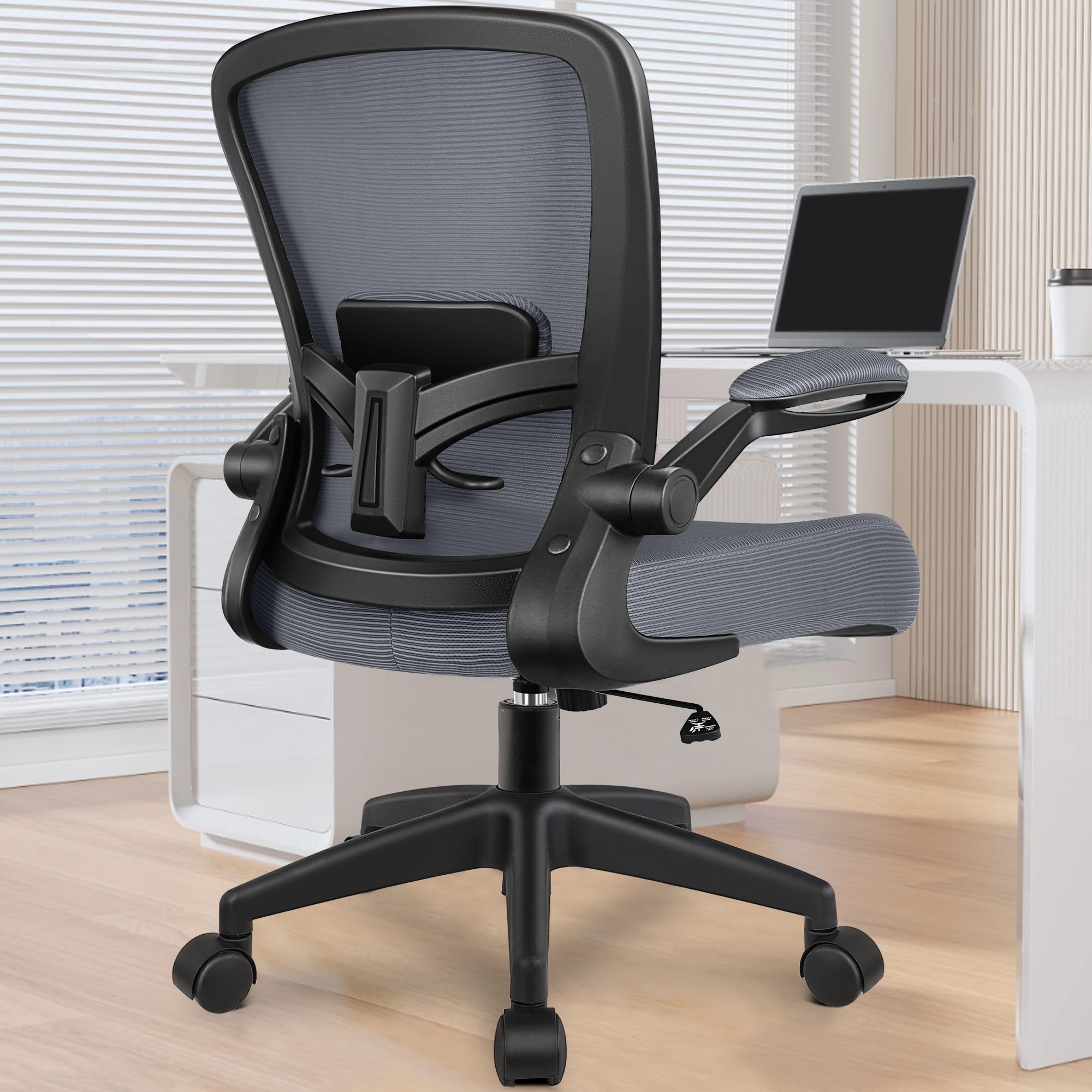 Office Chair, Ergonomic Desk Chair Breathable Mesh Chairs Adjustable High Back Lumbar Support Flip-up Armrests, Executive Rolling Swivel Comfy Computer Chairs Home Office Slate Gray
