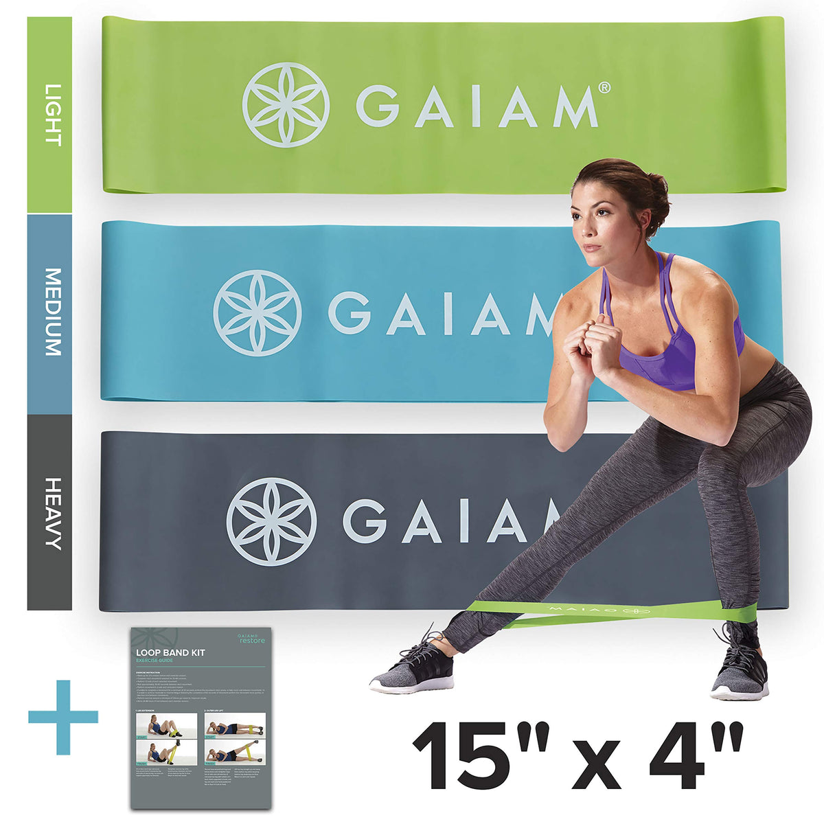 Restore Loop Band Kit,Set of 3, Light, Medium,Heavy Lower Body Loop Resistance Bands for Legs and Booty Exercises & Workouts,15"x 4"Bands