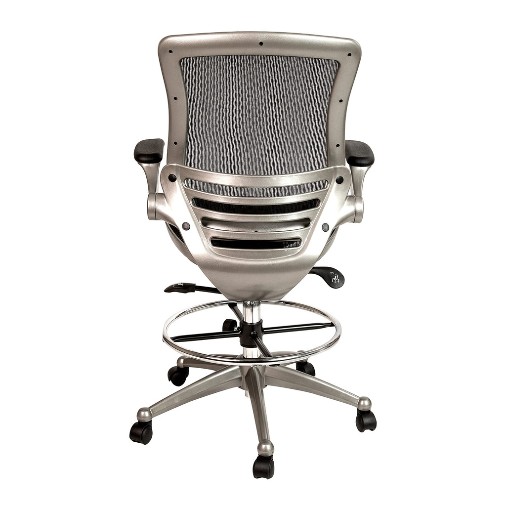 Mid-Back Swivel Office Chair with Adjustable Foot Ring and Seat Height, Ergonomic Mesh Chair with Armrests, Black/Silver