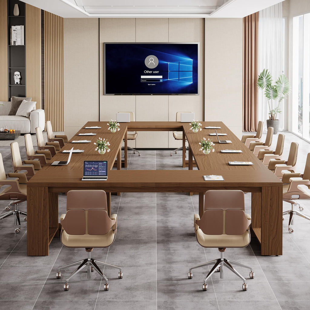 7 ft Conference Table for 6 to 8 People, Modern Rectangle Meeting Room Desk for Boardroom, Home Office (2, Brown)