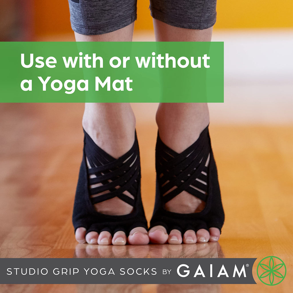 Grippy Studio Yoga Socks, Non-Slip, Open-Toe, One Size (Black)