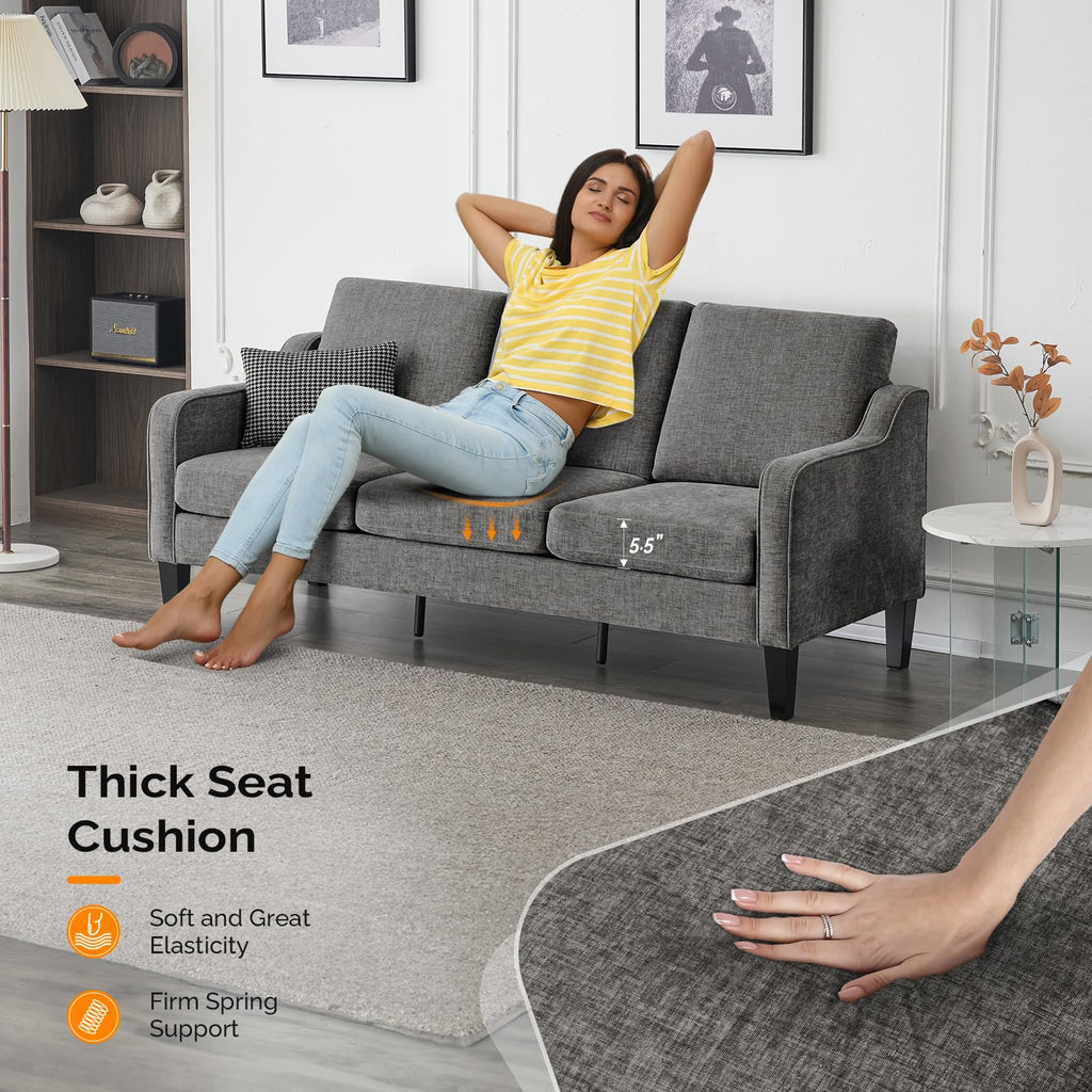 71" Small Couch Loveseat Sofa Mid-Century Modern Couch Grey Soft Chenille Couches Floor Sofa for Bedroom, Apartment, Lounge, Office