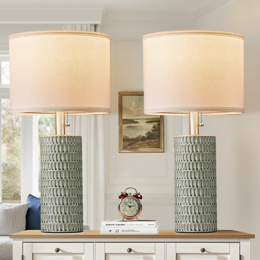 Modern Table Lamps Set of 2, Bedside Lamps for Nightstands, Green