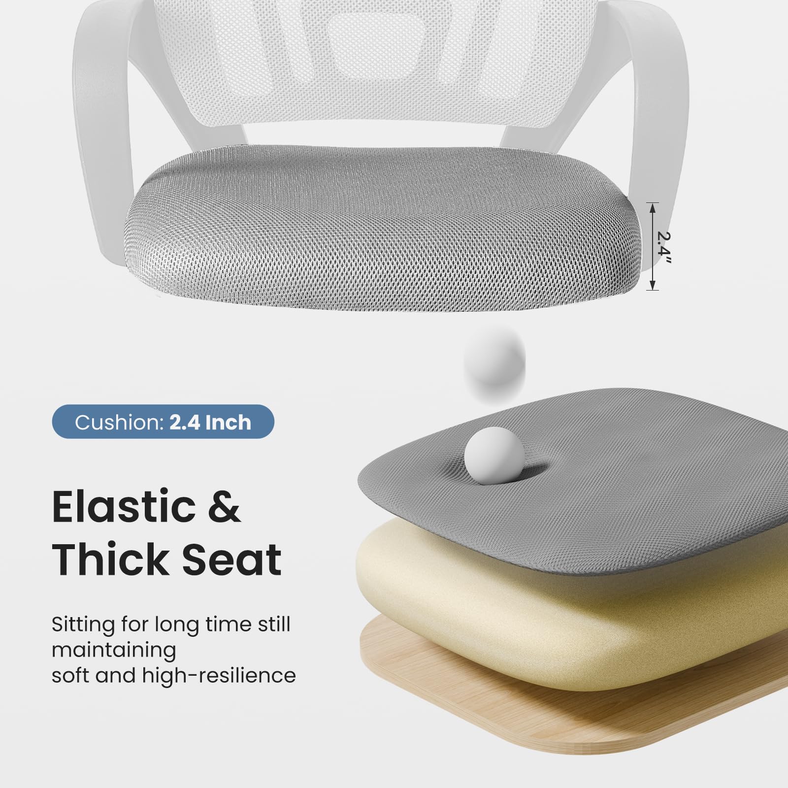 2 Pack, Office Desk Chair - Ergonomic Mid Back with Lumbar Support & Rocking Mode, Height Adjustable with Fixed Armrest, for Home, Computer, Gaming, Conference, Meeting Room, 360° Swivel, Grey