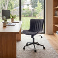 Black Office Desk Chair with Wheels Comfy Armless Small Vanity Chair with Adjustable Rocking Back Modern Leather Upholstered Rolling Task Computer Chair Swivel Drafting Chair Compact